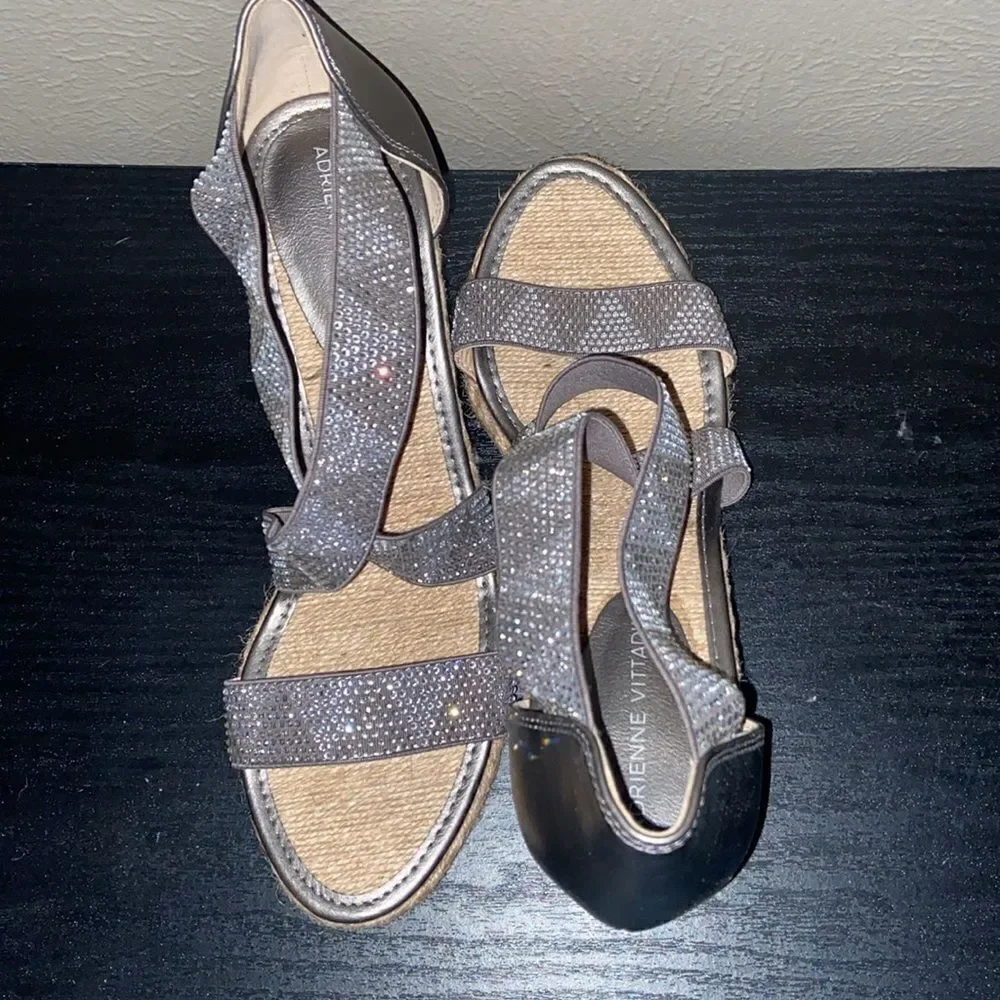 Adrienne Vittadini Barri Espadrille Wedge Sandal Shimmer ladies 8